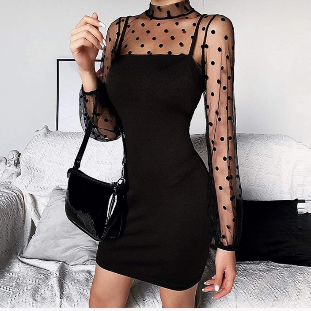 Mesh Long Sleeve Bodycon Dress